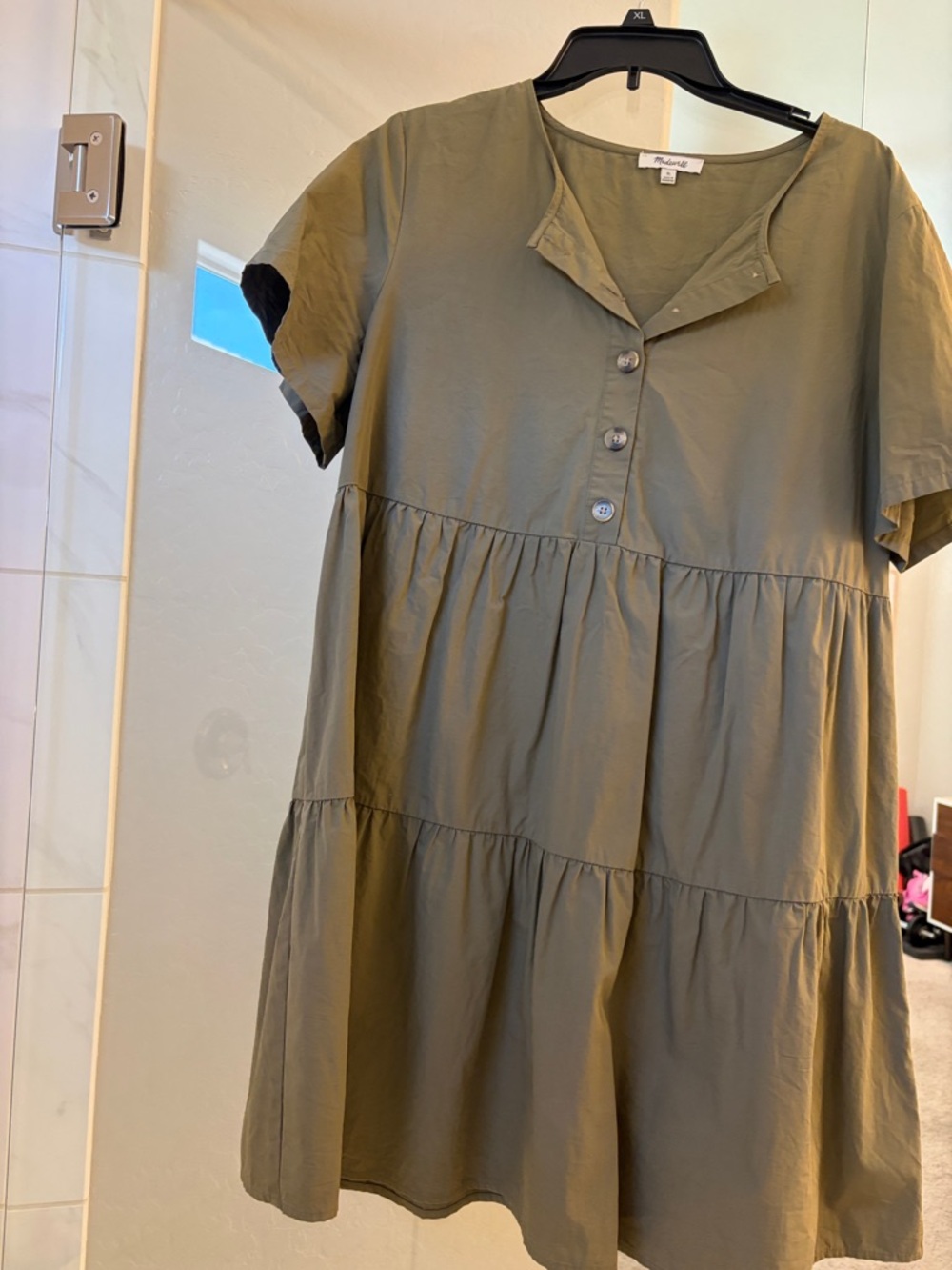 Madewell Olive Green Tiered Button-Front Mini Dress - Sz XL